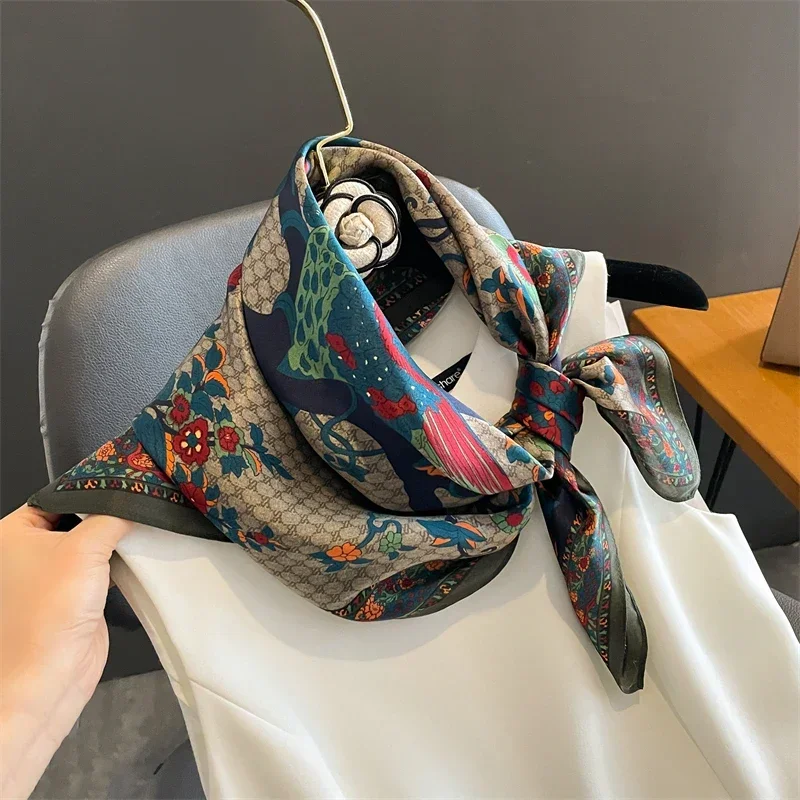 Injplanchers f Carré Floral pour Femme, Ruban de Cheveux, Bande de Sauna, Marque de Luxe pour Dames, Cou, Poignet Rond, Foulard Châle Bandana, 100% Réel