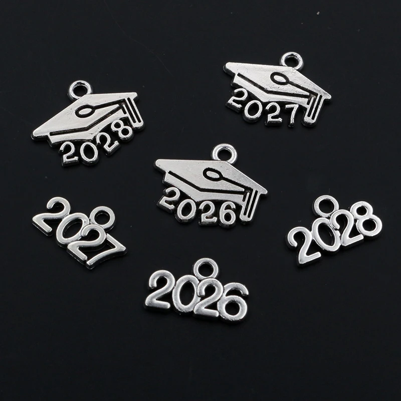50 szt. 9x14mm rok numer 2025 2026 2027 wisiorek zawieszki do wyrobu biżuterii znajdowanie antycznych posrebrzanych akcesoriów