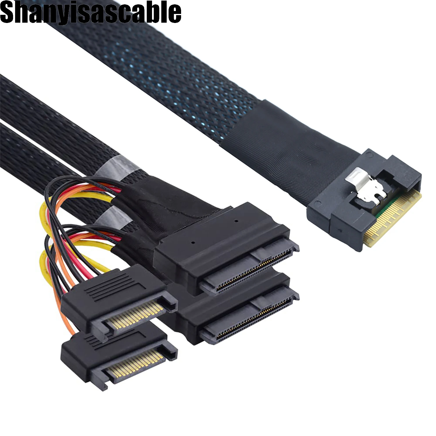 0.5M-PC-E Slimline SAS All inclusive scoop-proof SFF-8654 8i to 2X SFF-8639 U.2 U2with 15P SATA power NVME SSD Cable