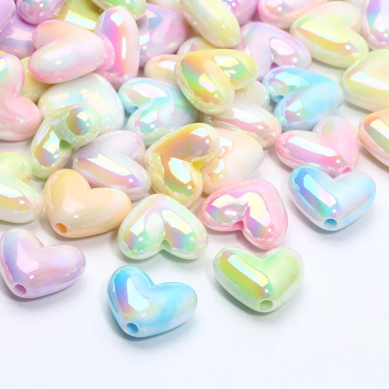 10pcs 15x17mm Colorful Love Heart Beads Acrylic Loose Spacer Beads For Jewelry Making Diy Bracelet Necklace Earrings Accessories