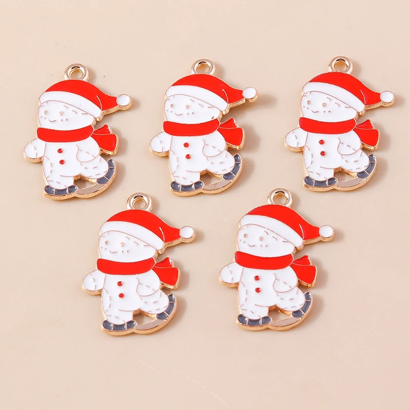 20 Stück 15x24mm Cartoon-Emaille-Weihnachts-Ski-Schneemann-Anhänger für Schmuckherstellung, Ohrringe, Anhänger, Halsketten, DIY-Bastelzubehör – Detail 7