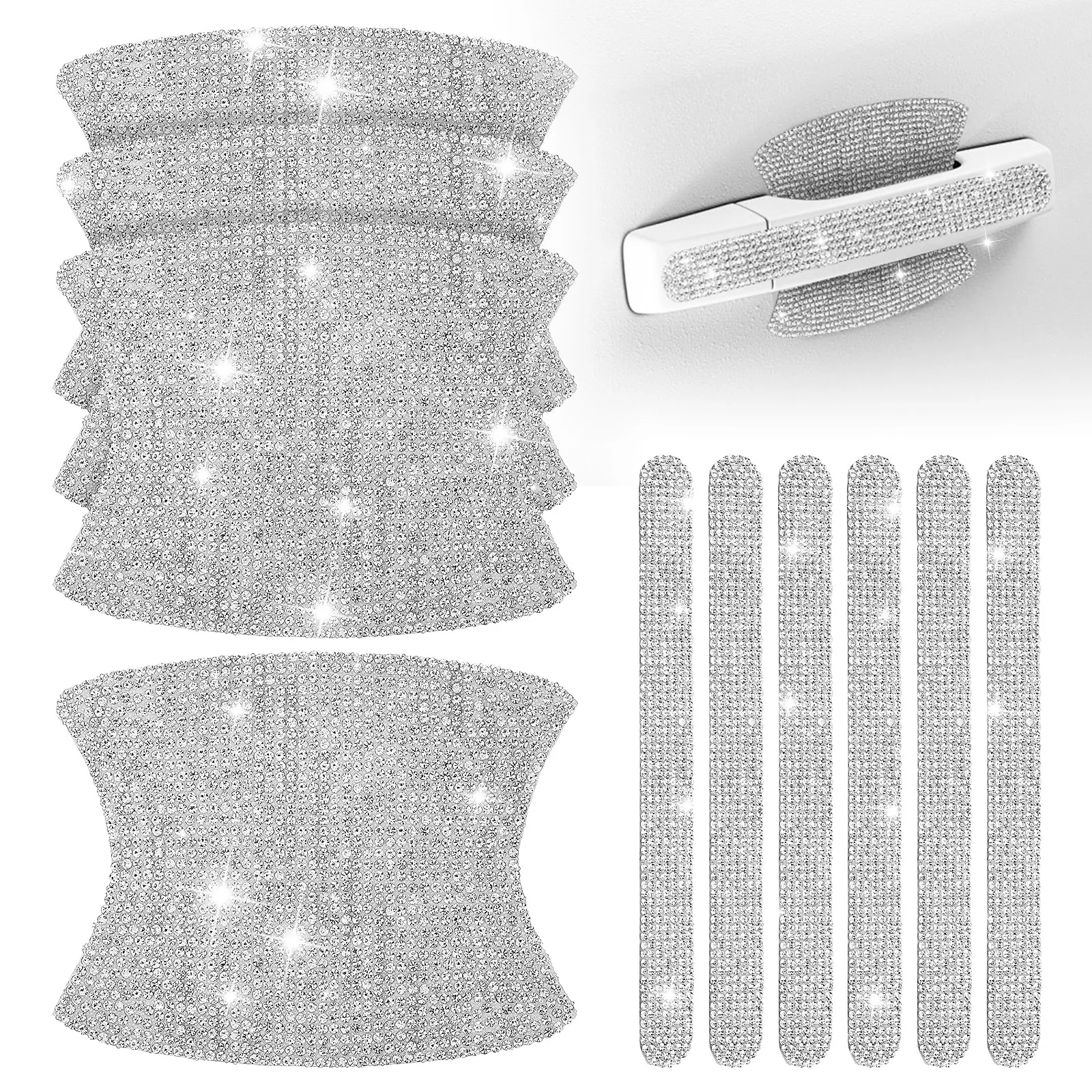 

10 pcs Car Door Handle Protector Cover Bling Rhinestone Sticker Scratch Resistant Universal Fit For Automotive Exterior