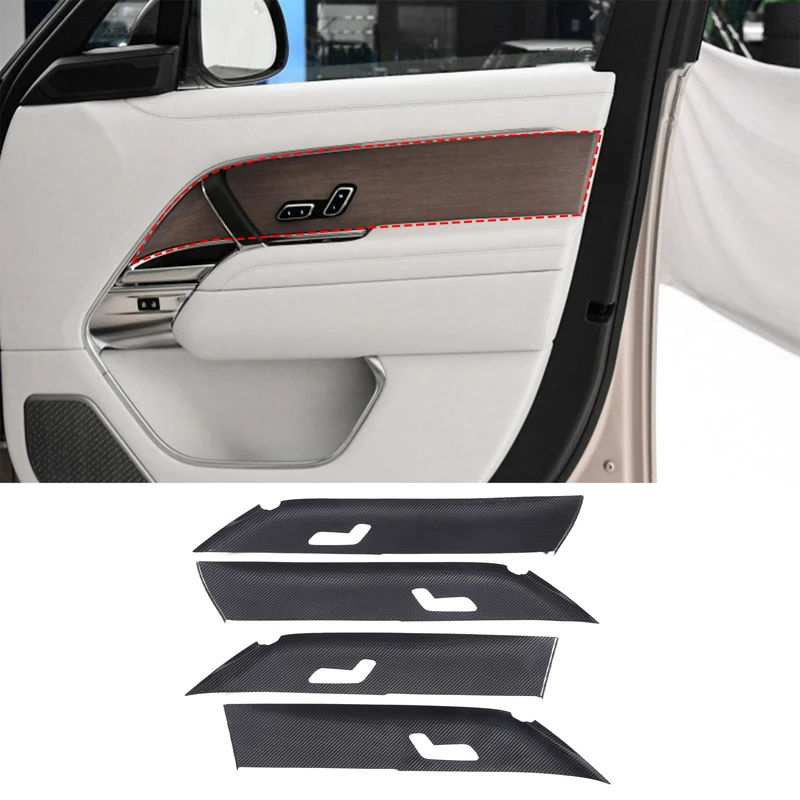 100% Carbon Fiber Interior Door Armrest Side Panel Trim Decorative Cover Kit For LR Range Rover Vogue 2022-2024 Car Accessories