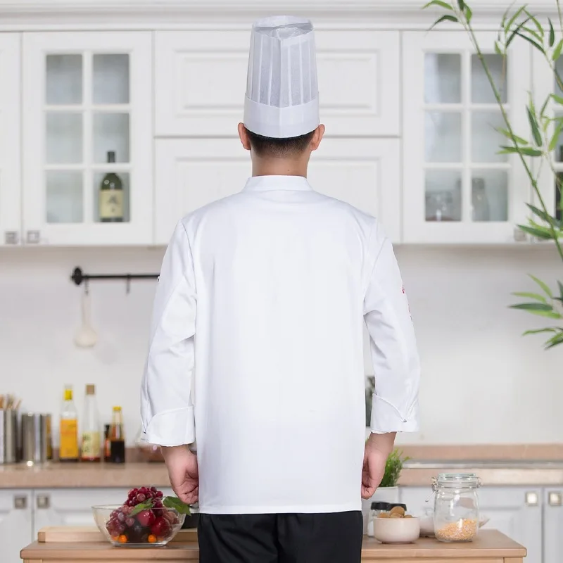 C640 Chef's Work Clothes Men's Long Sleeve Hotel Kitchen Cake Bakery Chef Uniform Plus Size Work Clothes Waiter Coat