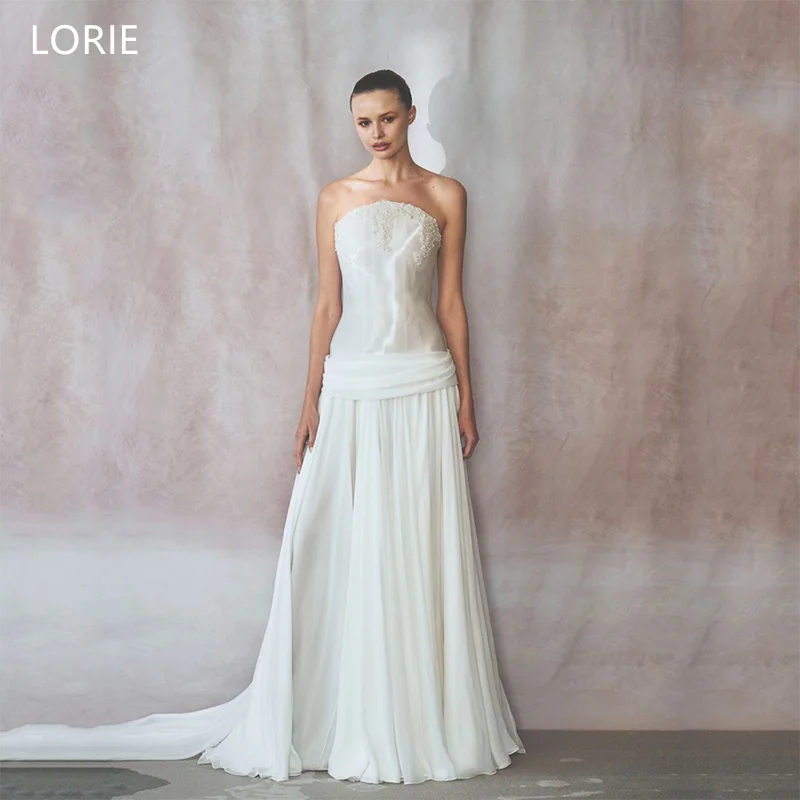 

LORIE Customized A-Line Elegent Wedding Dresses Side Silt Strapless Sleeveless Bride Prom Gown Floor-Length Bridal Gowns