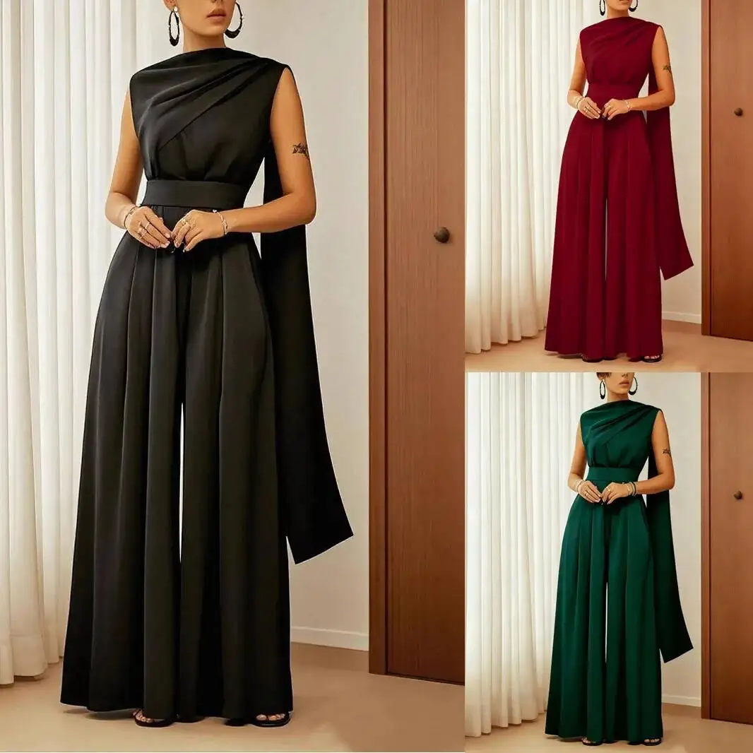 

2026 New Women's Solid Color Slim Fit Elegant Jumpsuit Loose Casual Pants Long Pants