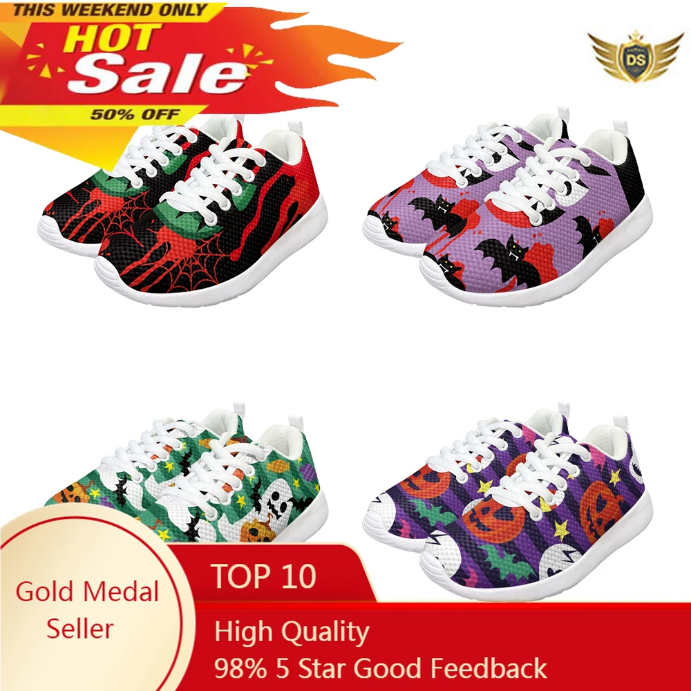 Pompoen Vleermuis Spookprint Kinderen Sneakers Zapatillas Informales Breien Gym Vuilbestendig Halloween Cadeaus Voor Kinderen Schoenen