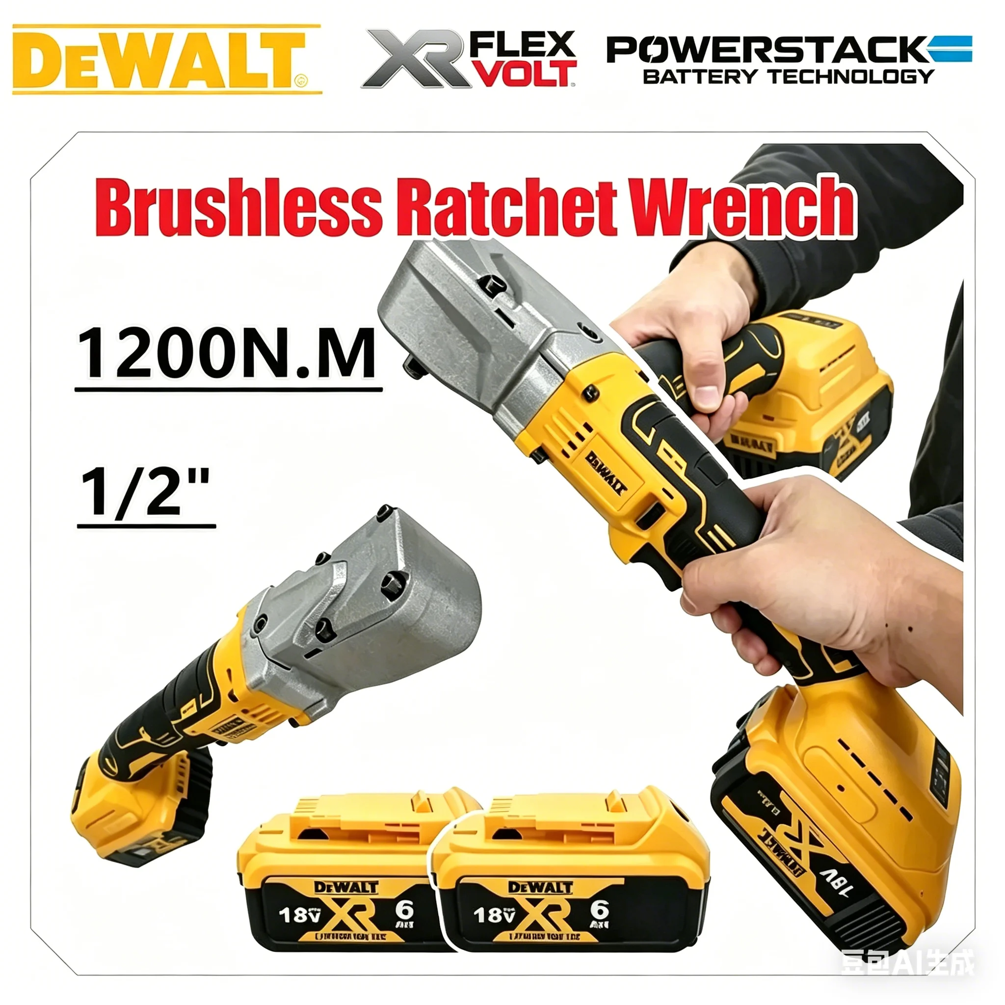 

DeWALT 1/2'' 1200NM Brushless Cordless Ratchet Wrench Professional Electric Driver Removal Screw Nut Car Repair Electric Tools