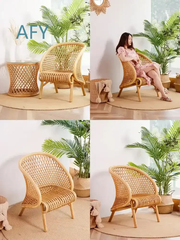 Luxury Woven Real Rattan Chair for Nordic Living Room for Computer Desk for Balcony for Floor Seating for Armchair for Home