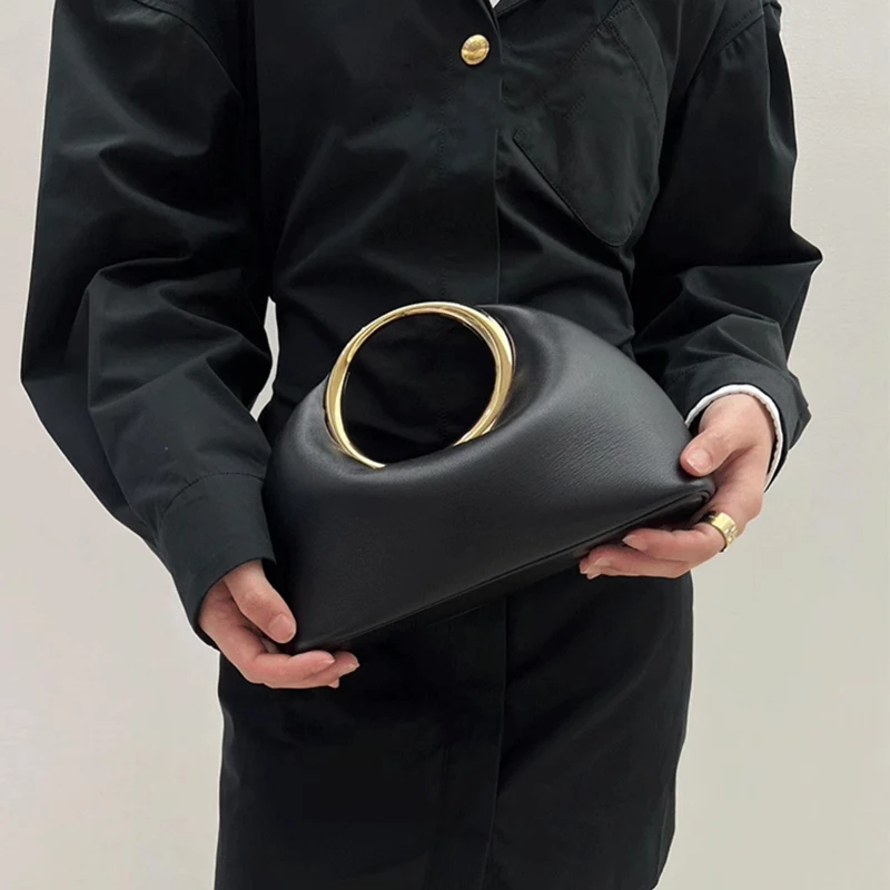 

Fashion Women's Handbag Elegant Clutch Purse Metal Top Handle Evening Bag Retro Small PU Leather Bag