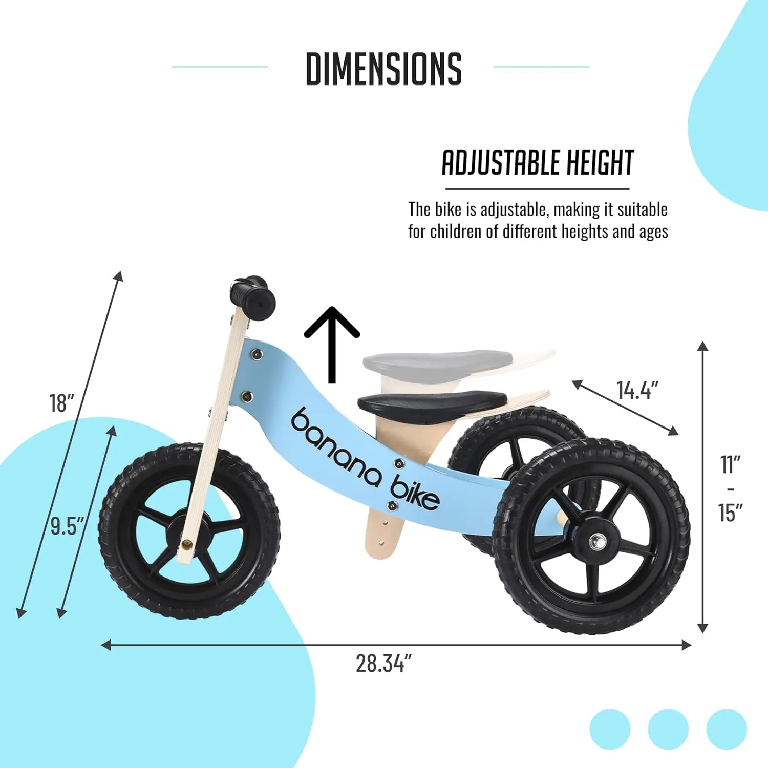 Rowerek biegowy drewniany dla malucha - Bez pedałów - Trójkołowy - Opony odporne na przebicia - Ergonomiczny i wytrzymały - Gładkie uchwyty - Poprawia