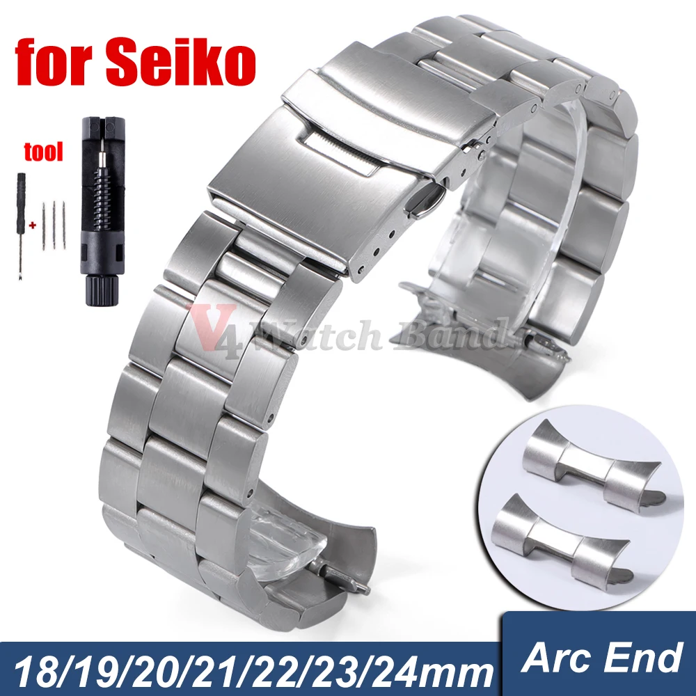 18/19/20/21/22/23/24 mm 316L Edelstahl Schwarz Silber Arc End Armband für Seiko Armband für Skx007/Skx009 Sport Gürtel Armband