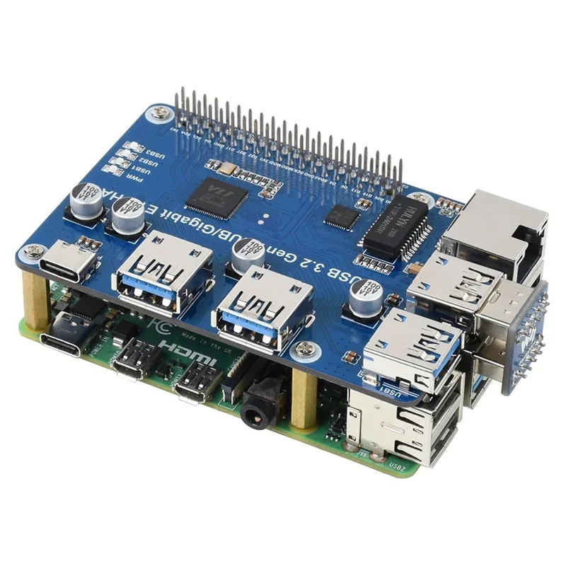 

Для платы расширения Raspberry Pi — USB 3.2 Gen1 и Gigabit Ethernet HUB HAT — 3xUSB 3.2 + 1xGigabit ETH — простота в использовании