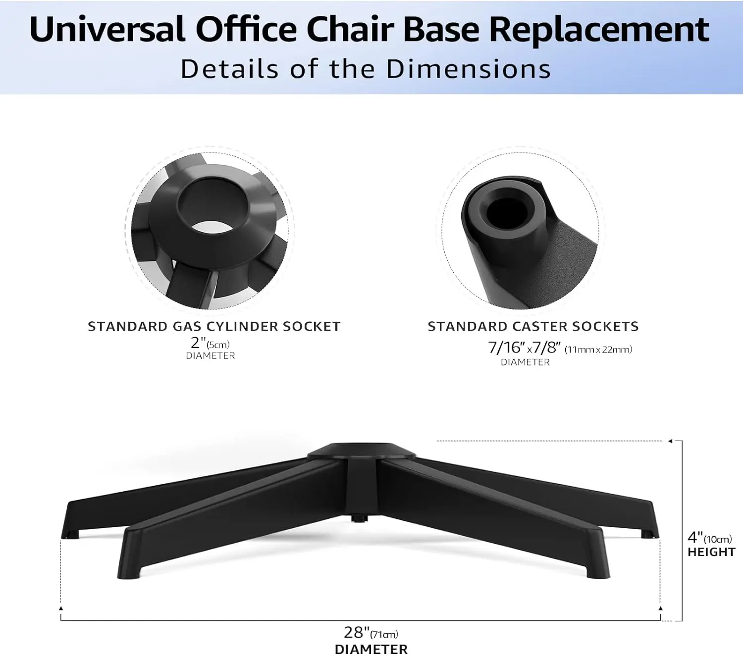 MASTERY MART Office Chair Base Replacement Heavy Duty, Metal Desk Chair Base Replacement Parts with Universal Gas