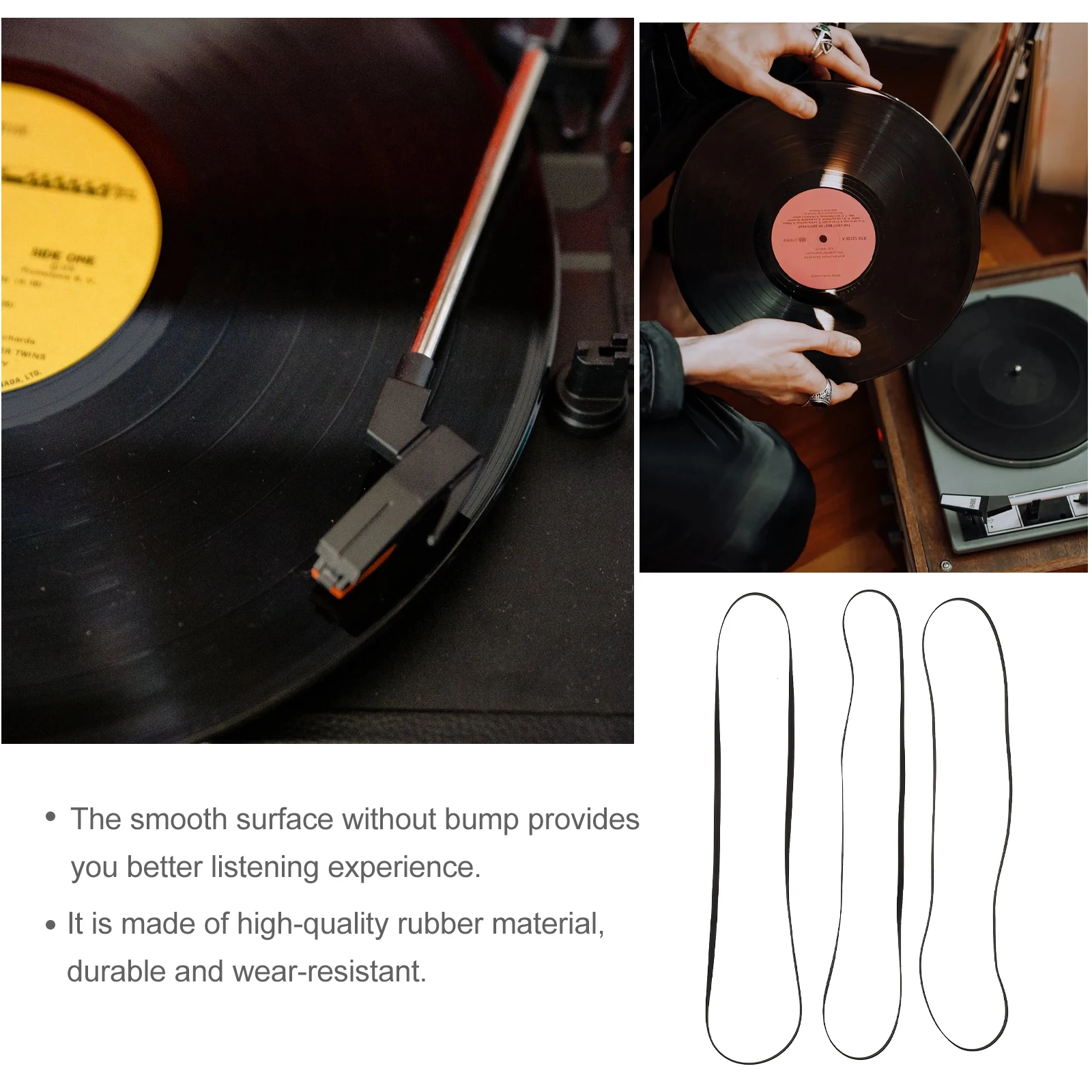 

3pcs 300mm Black Record Player Belt High Quality Rubber Durable Smooth Phonograph Vinyl VCR Turntable Accessories Replacement