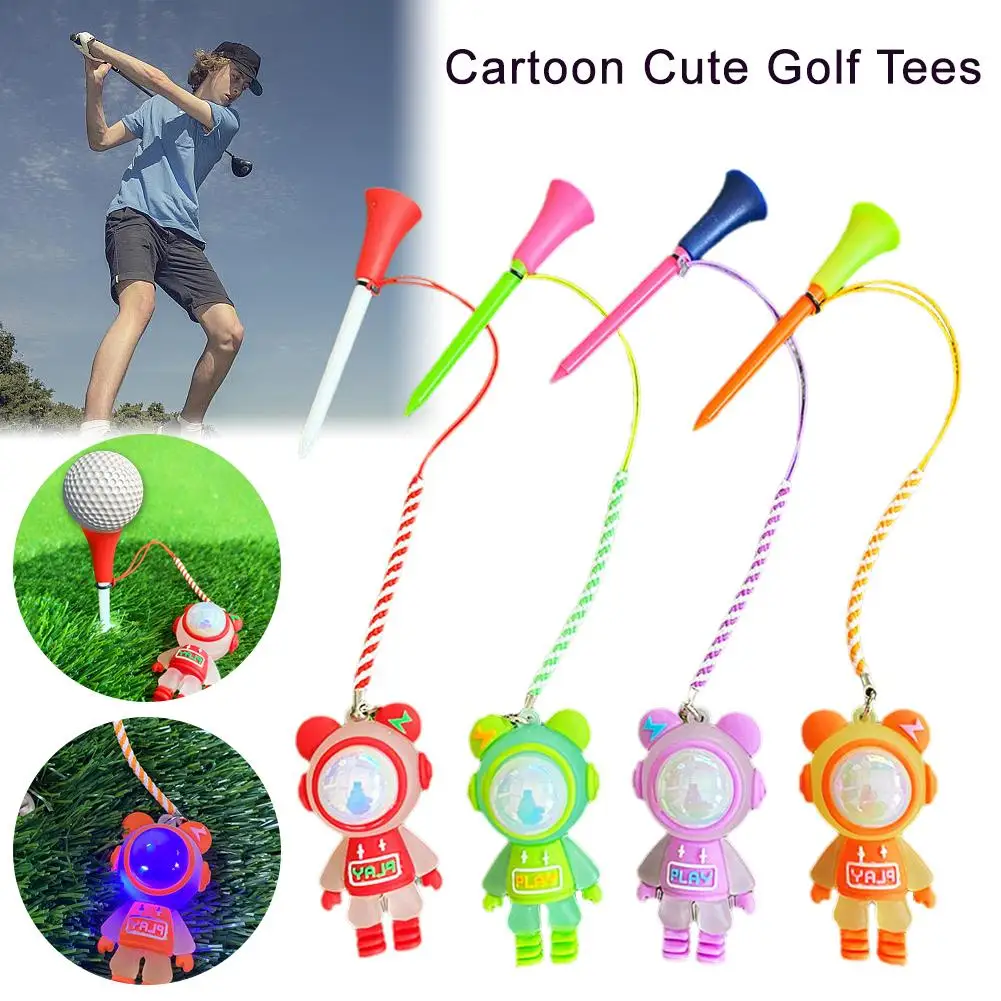 Cartoon Cute Golf Rubber Tees With Flashing Night Light Prevent Loss Golf Ball Holder With Braided Rope Outdoor Golf Accessories