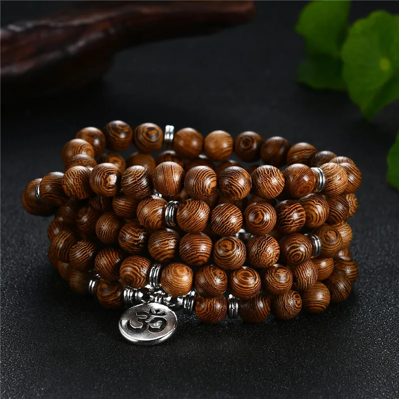 Multilayer Wood Beads Buddha OM Bracelet Tibetan Buddhist Mala Charm Rosary Bracelet Necklace Yoga Wooden For Women Men Jewelry