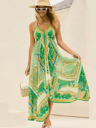 Women's Summer V-neck Halter Bohemian Floral Long Dress,Women Clothing,Sexy Dress Women,Sundress,Beach Dresses