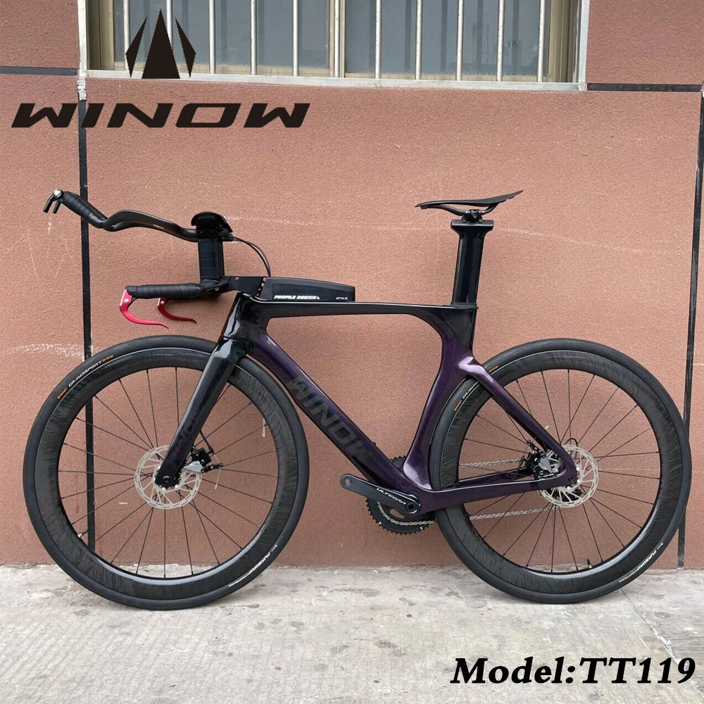 Winowsports Carbon Time Trial Triathlon Complete Bike Model -TT119 Disc Brake Disc Brake TT Bicycle With Carbon Fiber Wheels