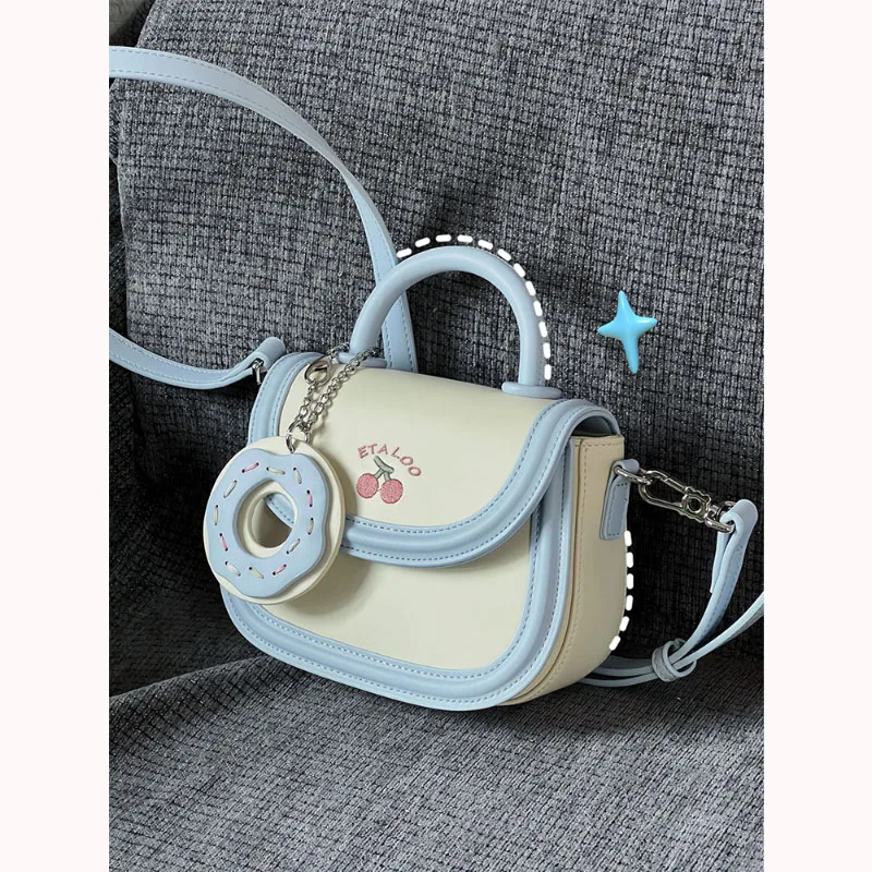 Autumn Winter Cute Junior High School Square Bag Japanese Biscuits Handbag Single Shoulder Crossbody Pack Strap Pendant Fashion