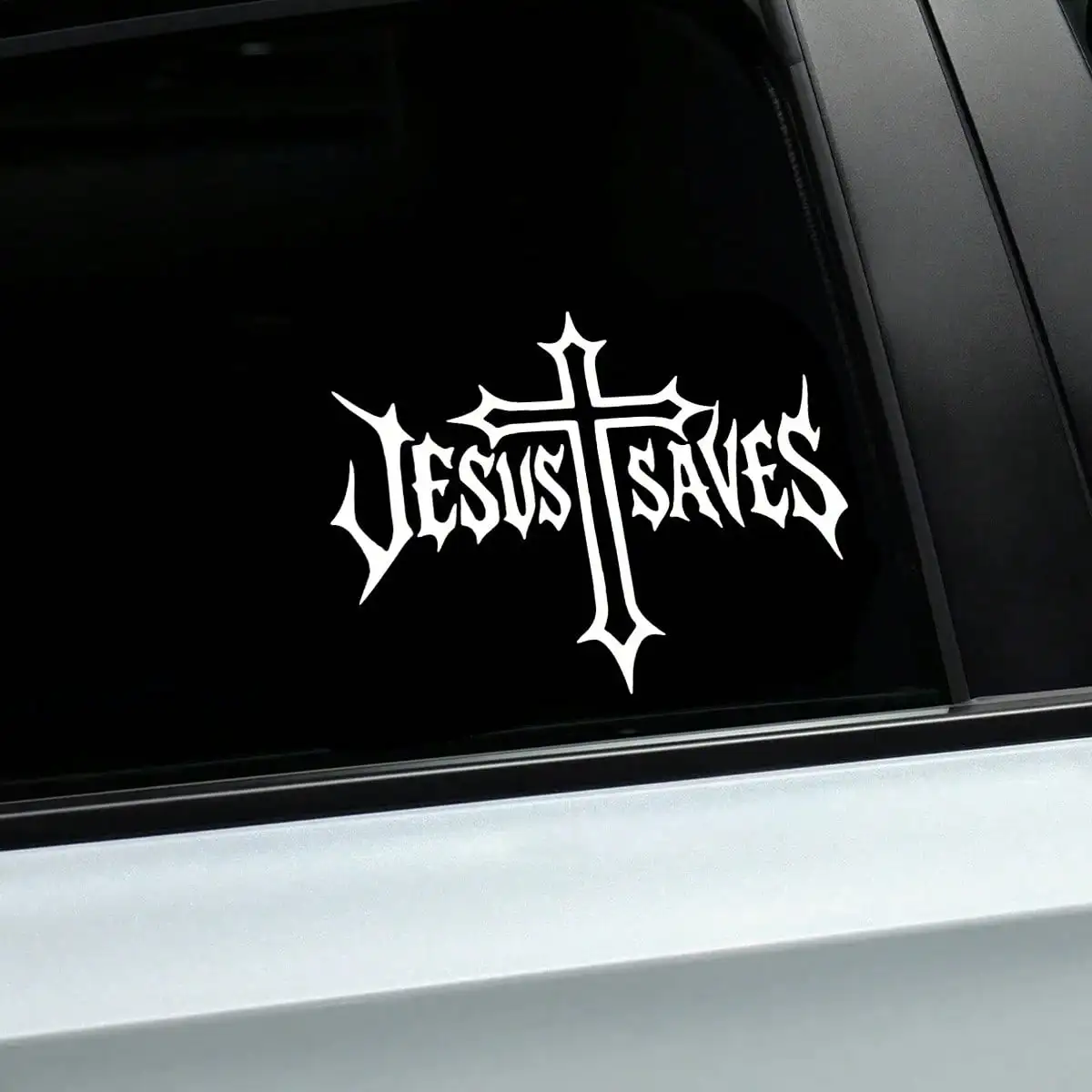 Stylish Gothic Cross Decal, Bold Lettering Sticker, Waterproof Vinyl for Car Window