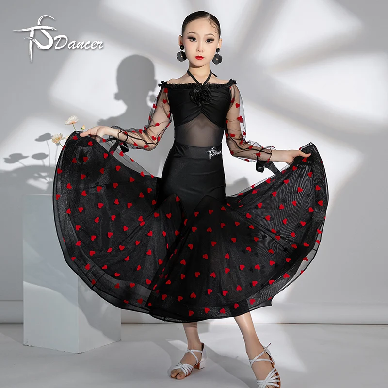 

New girls' practice clothes, national standard professional competition wear, large-sleeved performance dress, waltz dance skirt