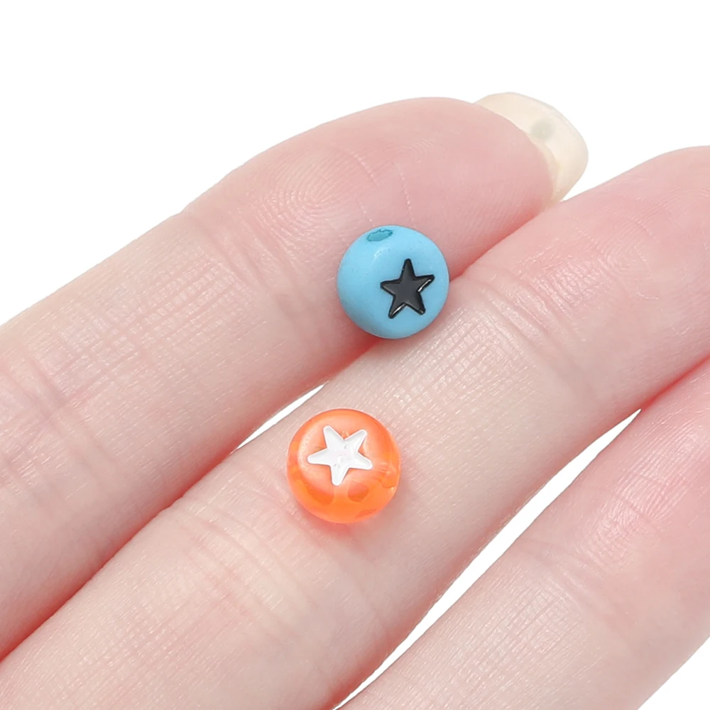 100pcs/Lot Colorful Acrylic Star Beads 7mm Flat Round Letter Spacer Bead for Bracelet Necklace Earrings Jewelry Making Supplies