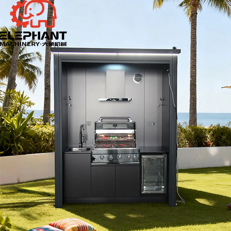 Factory Custom Garden Summer Barbecue Gas Grill Black Closable Shed for Outdoor Kitchen Cabinets Set With Roof