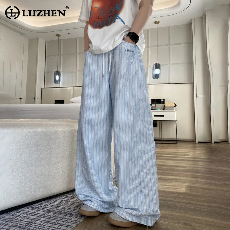 

LUZHEN модные свободные широкие повседневные брюки в Корейскую полоску с принтом, мужские повседневные брюки 2025 года, новые красивые прямые брюки с эластичной резинкой на талии JY2951