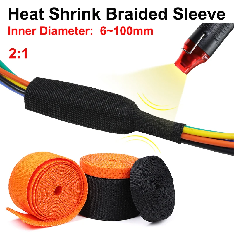 Heat Shrink Braided Sleeve Fabric Cloth Tube 6~100mm Insulation PET Auto Line Organizer Wire Protection Shrink Wrap Sheath