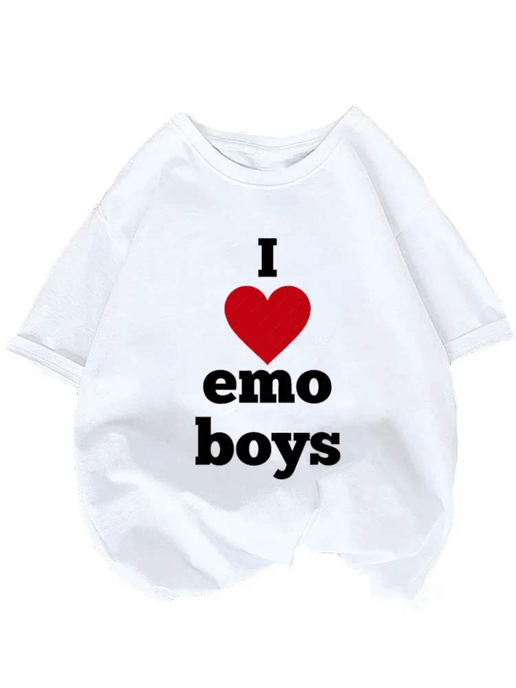 Women's T-shirt I Love Emo Boys T Shirt Men Women Fashion Streetwear Casual Summer Tees Girl Tees Funny Letter Matching Y2k Tee