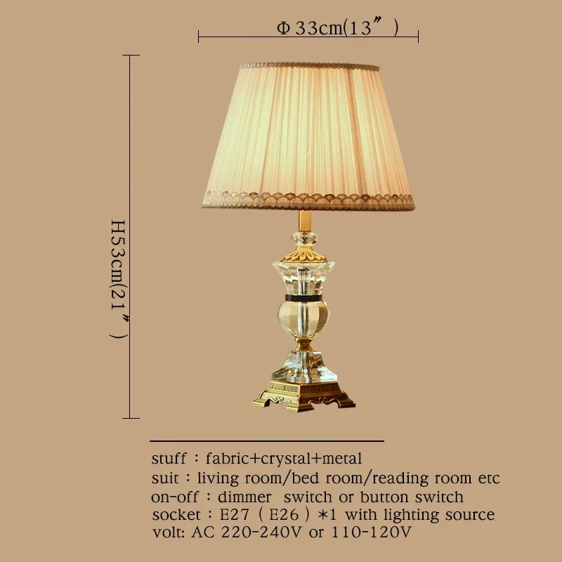 SEAN Crystal Table Lamps Desk Lights Luxury Modern Contemporary Fabric for Foyer Living Room Office Creative Bed Room Hotel