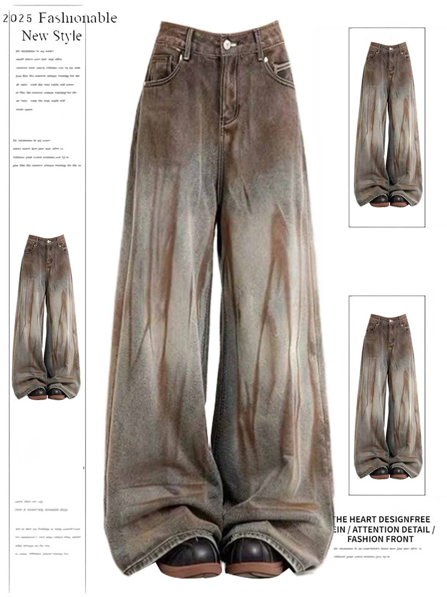 

Retro American Wasteland Sle Distred Wide Leg Denim Jeans Women's New Tie Dye Waed Long Pants Autumn 2025 Ladies High ...