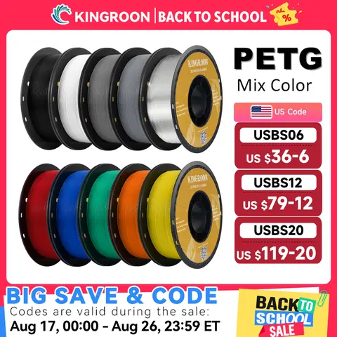 KINGROON PETG 3D Printer Filament 1.75mm 5KG 10KG Mix Color 3D Printing Material 1kg/roll  petg Plastic For FDM 3dprinter