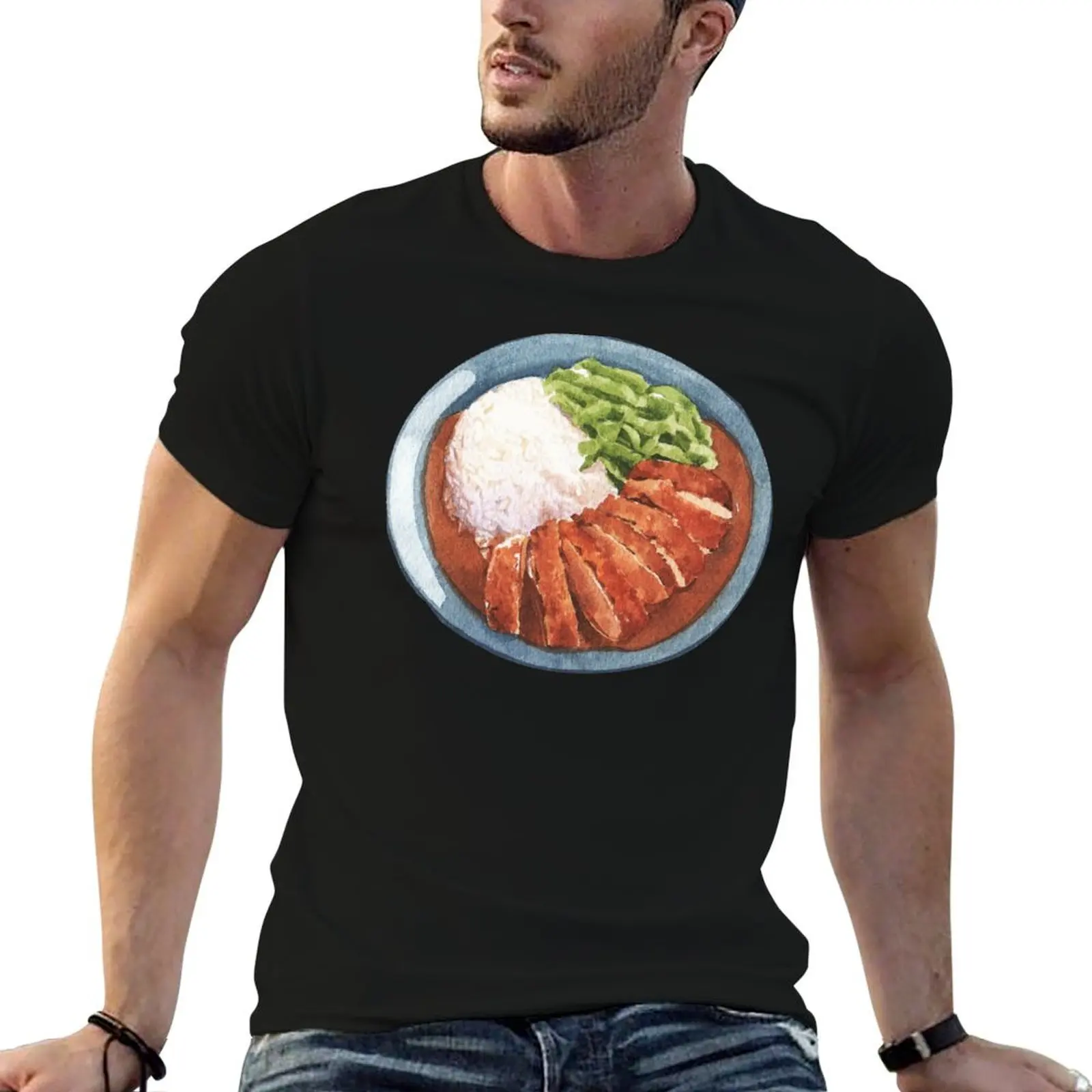 Japanisches Chicken Katsu Curry T-Shirt, schlichtes, einfarbiges T-Shirt mit Rundhalsausschnitt