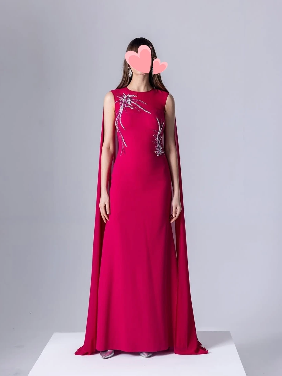 Oisslec Kleid, elegant, Vintage, süße Rose, rote Perlen, Chiffon-Umhang, maßgeschneidert, für formelle Anlässe, Abschlussballkleid, Abendparty-Kleider