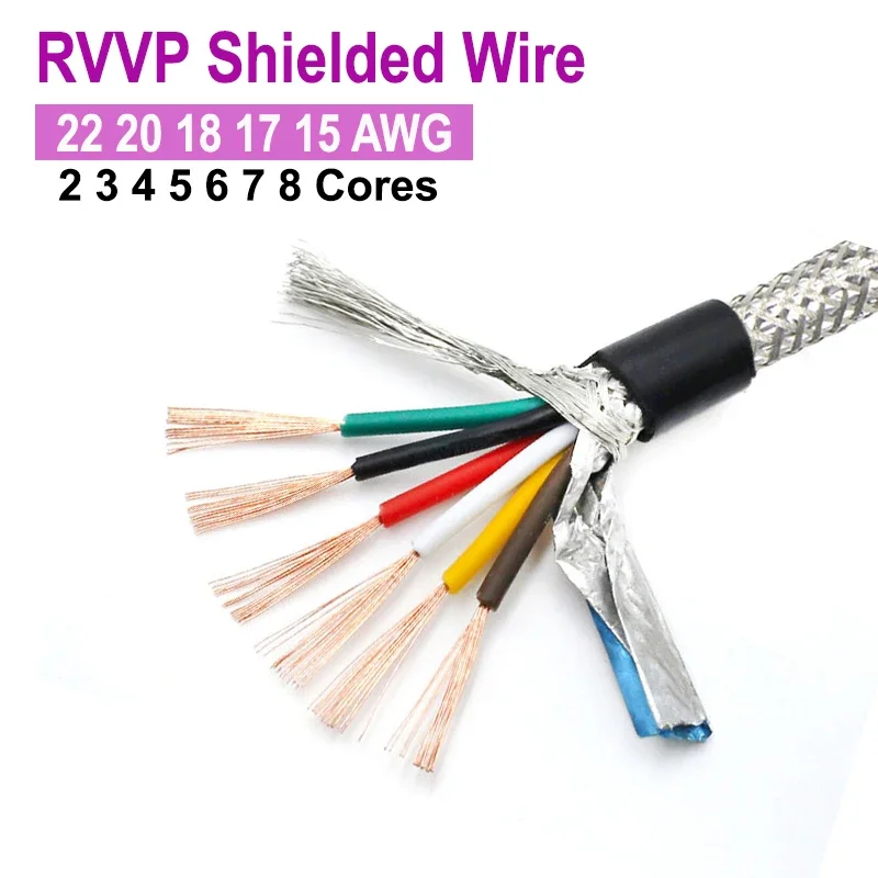 

RVVP Shielded Wire 22/20/18/17/15AWG 2/3/4/5/6/7/8 Cores Signal Copper Wire Insulated PVC Audio Cable UL2547 Signal Wire