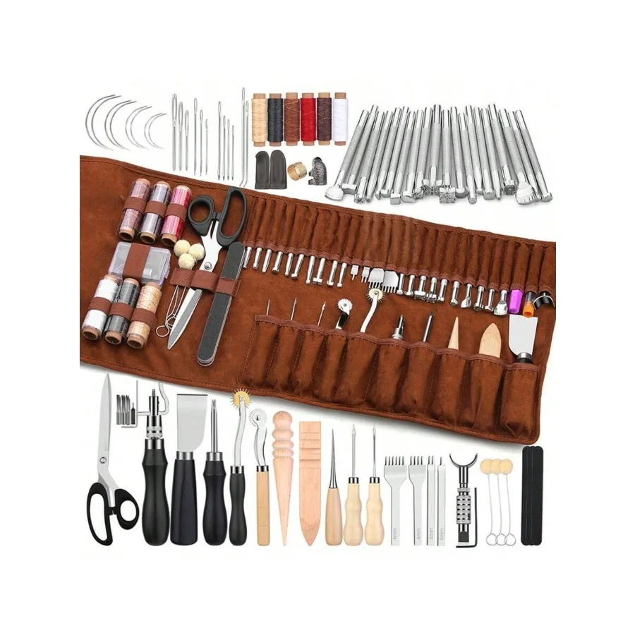 

1Set Leather Working Tools Leather Craft Tools For Carving Stamping Sewing Punching Cutting With Custom Custom Storage Bag Prof