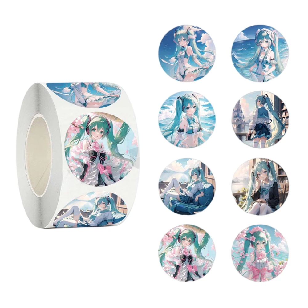 500Pcs/Set Kawaii Hatsune Miku Stickers for Seal Labels Round cute Multi Color Labels Sticker handmade offer Stationery Sticker