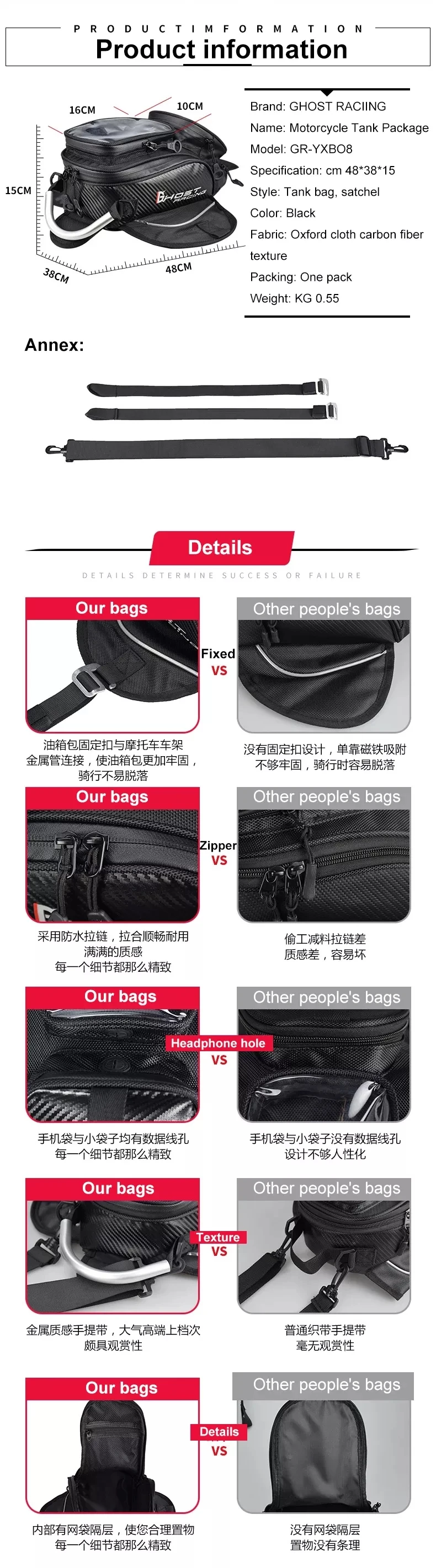 Waterproof Motorcycle Polyester Ghost Tank Bag With Strong Magnetic and PVC Phone Touch Screen