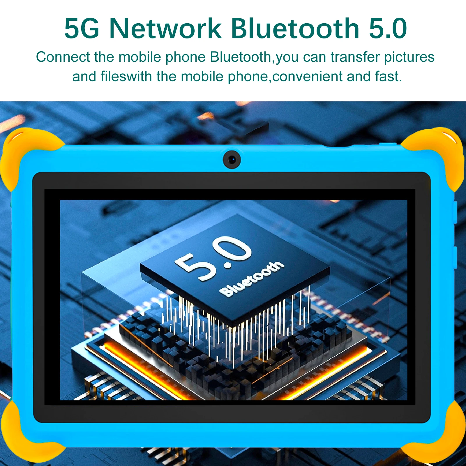 7-calowy tablet dla dzieci 5G Android do nauki, gier, z odpornym na uszkodzenia etui, procesor Quad Core, 4GB RAM + 64GB ROM, najlepszy prezent dla dzieci.