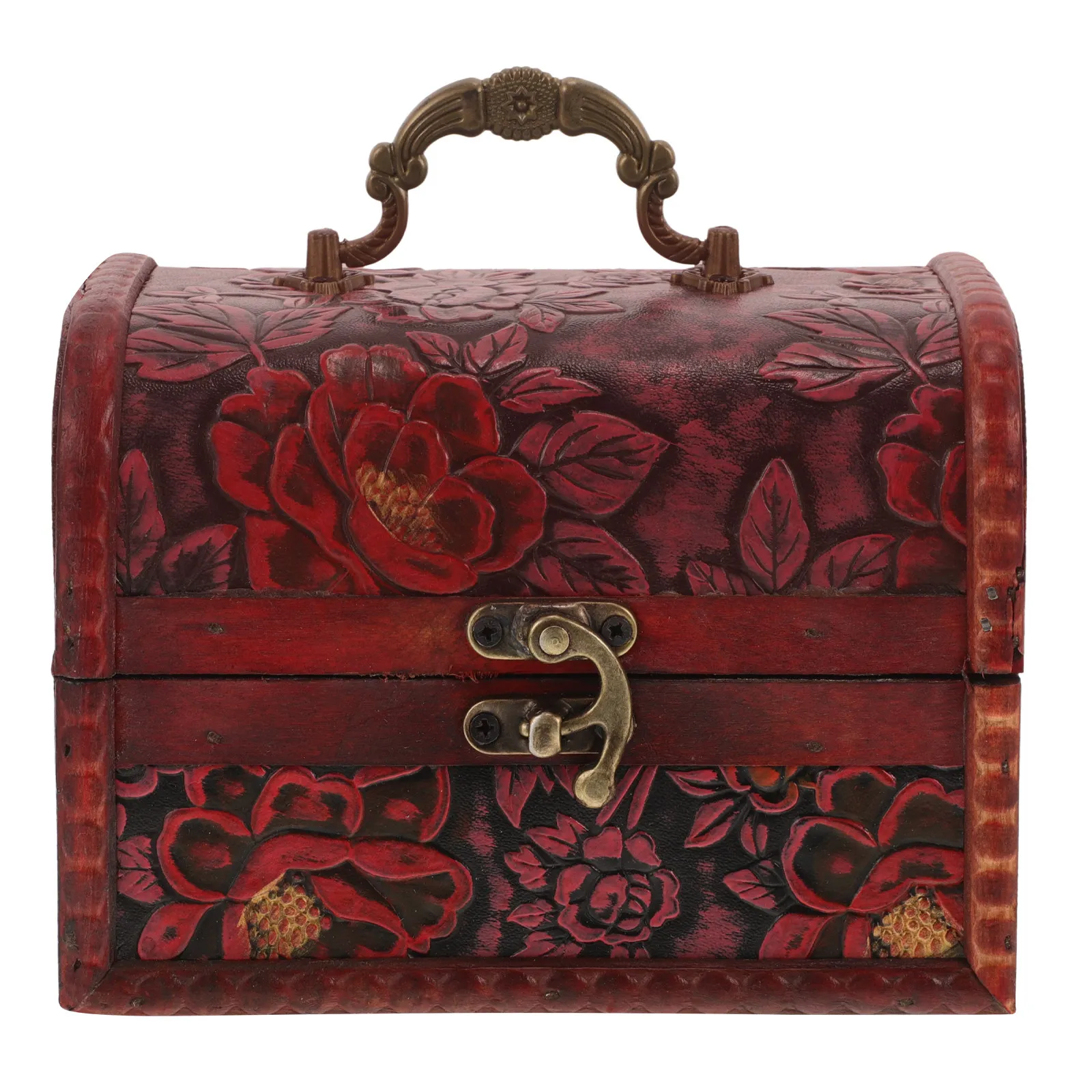 

Wooden Jewelry Box Vintage Retro Treasure Chest with Embossed Flower Carving Desktop Decorative Storage for Earrings