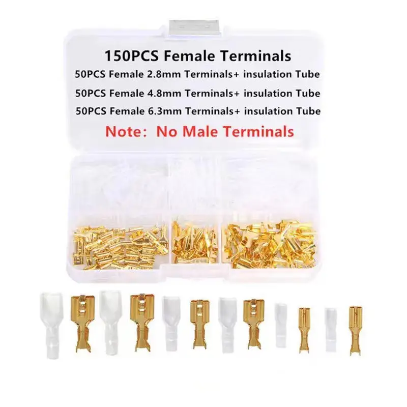 Box Insulated Male Female Wire Connector Electrical Crimp Terminals Cold Pressed Wiring Terminal Spade Connectors Assorted Kit