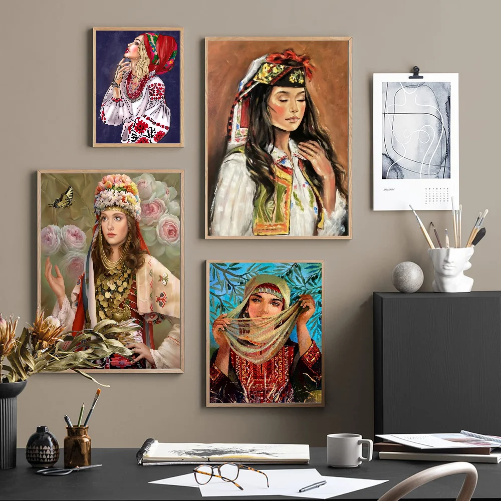 Graffiti Portraits Of Traditional Albanian Women Girls Anime Posters Sticky HD Quality Wall Art Retro For Home Kawaii Room Decor