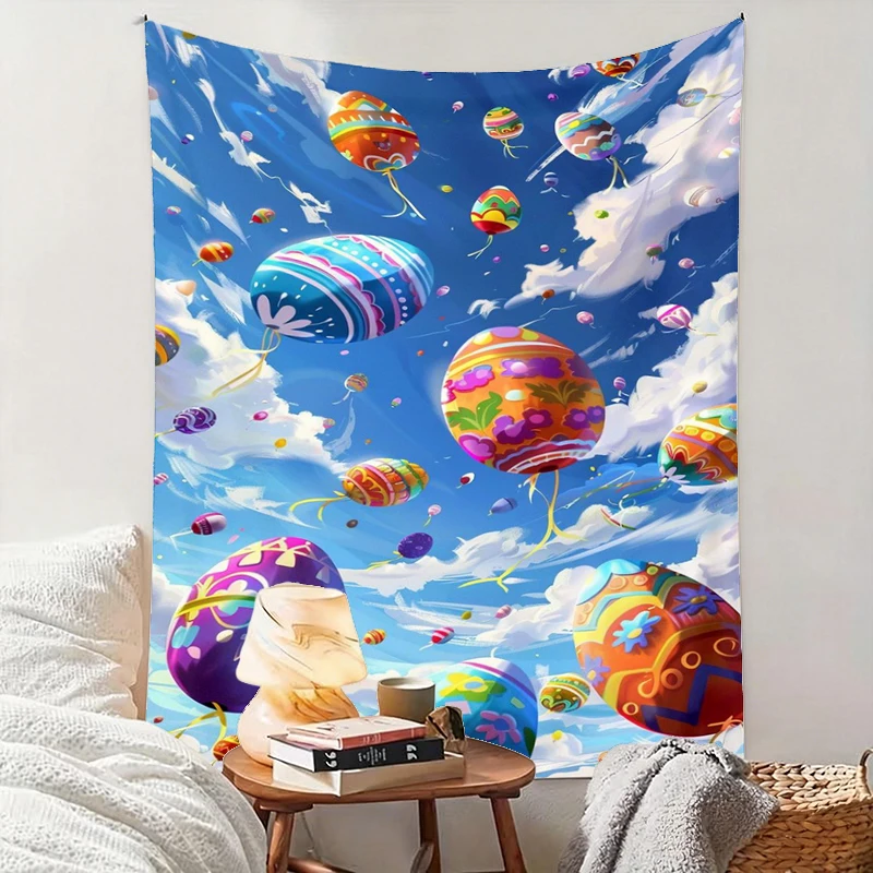 1PC Easter Egg Balloon Art Print Backdrop Banner, Bedroom Living Room Photo Background, Polyester, Home Decor, Wall Art