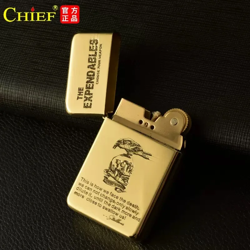 Exquisite Brass Kerosine Lighter Slim Windproof Vintage Grinding Wheel Ignition Lighter Cigarette Accessories Men\'s Gift