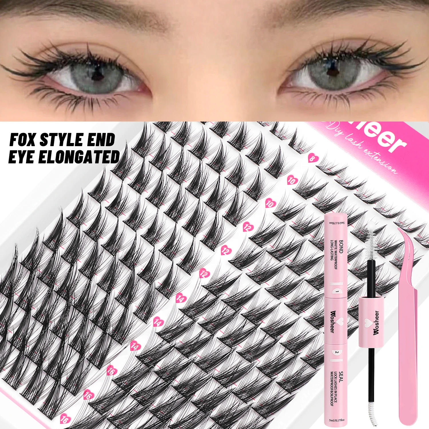 WOSHEER Kit di estensione ciglia fai-da-te Kit di estensione ciglia individuali Mix Cat Eye con incollaggio e sigillo