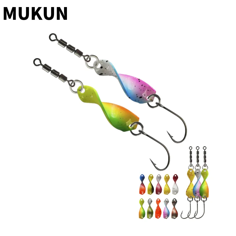 MUKUN FISH 1Pcs 2.5g Spoon Fishing Bait Trout Lure With Sharp Hook Spiral Twist Trout Fishing Spinner Lure Jigging Bait Tackle