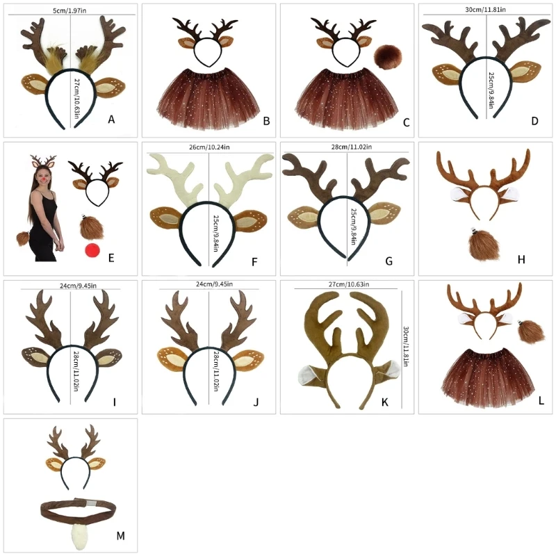 634C Kerst Herten Oor Hoofdband voor Vrouwen Meisje Halloween Herten Dress up Outfit Accessoire Herten Hoofdband Herten Staart