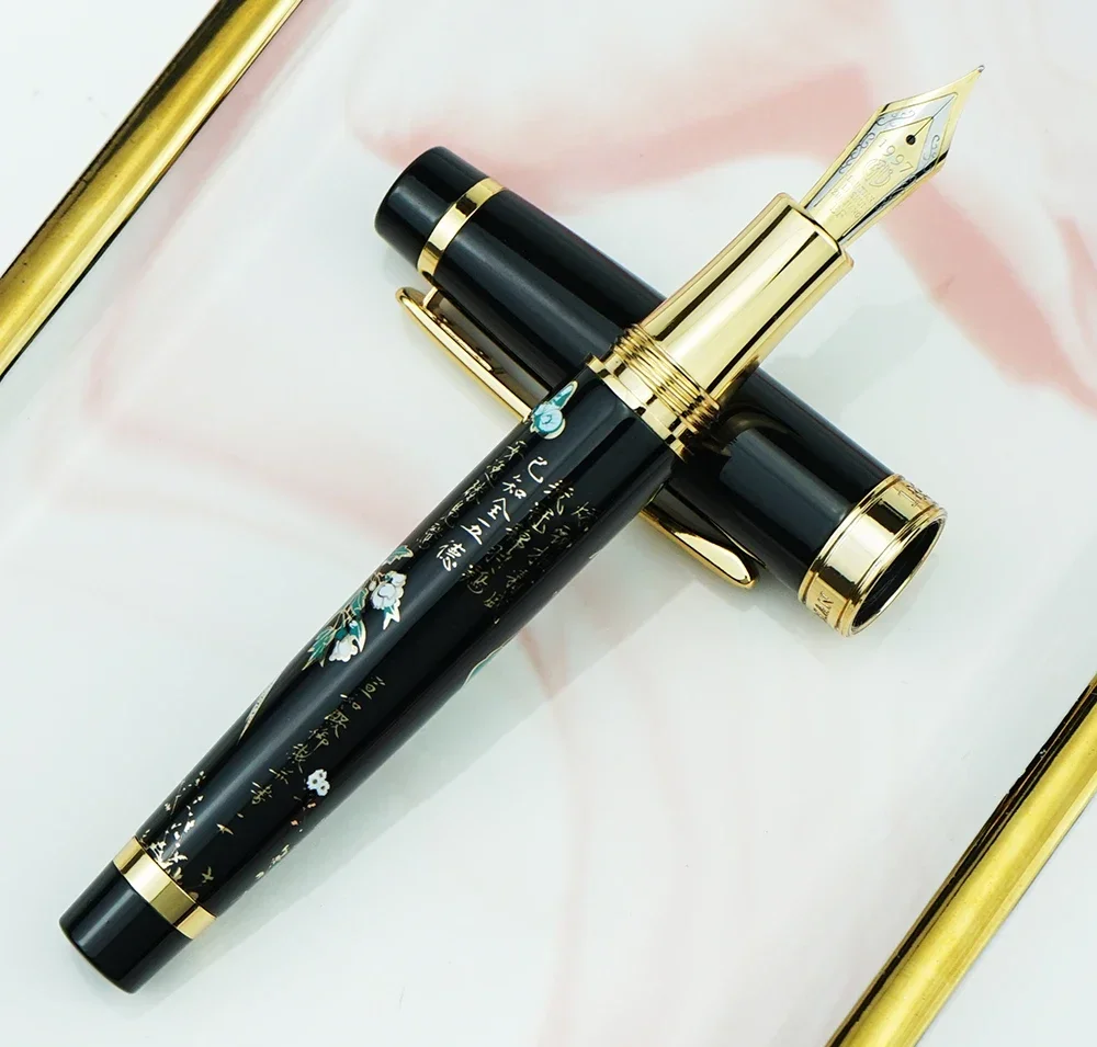 HongDian Metal Fountain Pen Hand-Drawing Black Magpie Iridium EF Fine Bent Nib Ink Pen Gift Pen